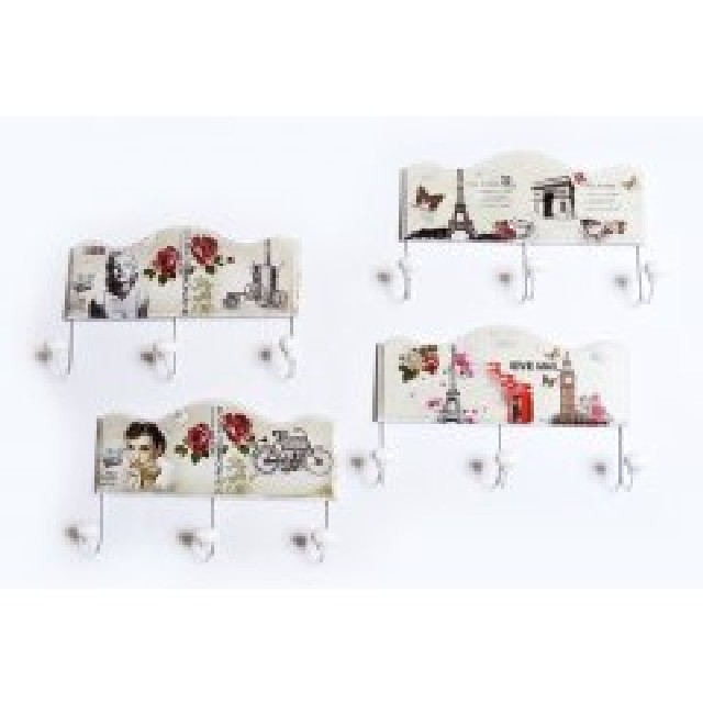 20X30CM PERCHERO MADERA VINTAGE SURT