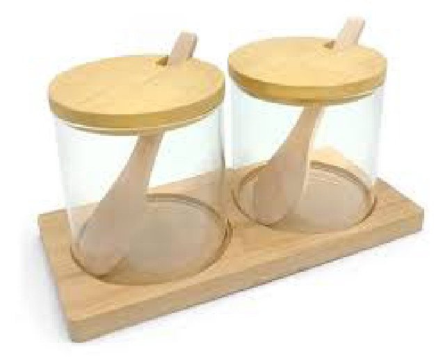 SET X2 FRASCO VIDRIO T/BAMBU C/ BANDEJA BAMBU