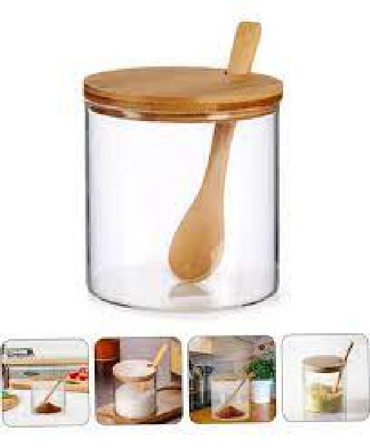 10CM FRASCO VIDRIO T/BAMBU C/ CUCHARA BAMBU